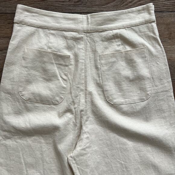 LPA Pants Womens Sm Cream Jacopo Linen Blend Side Button Hi-Rise Wide Leg Sailor - Picture 7 of 12